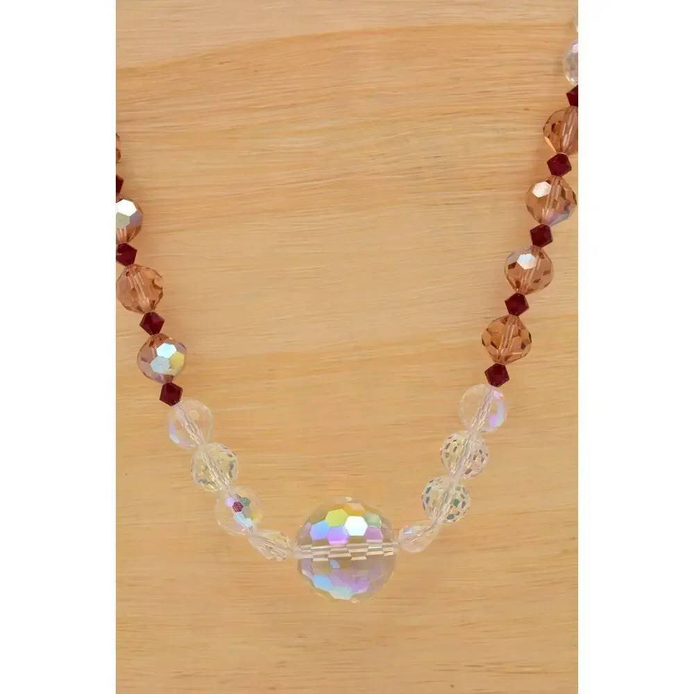 Vintage Glass Crystal Beaded Necklace Aurora Borealis Heavy Chunky Signed Bin3B